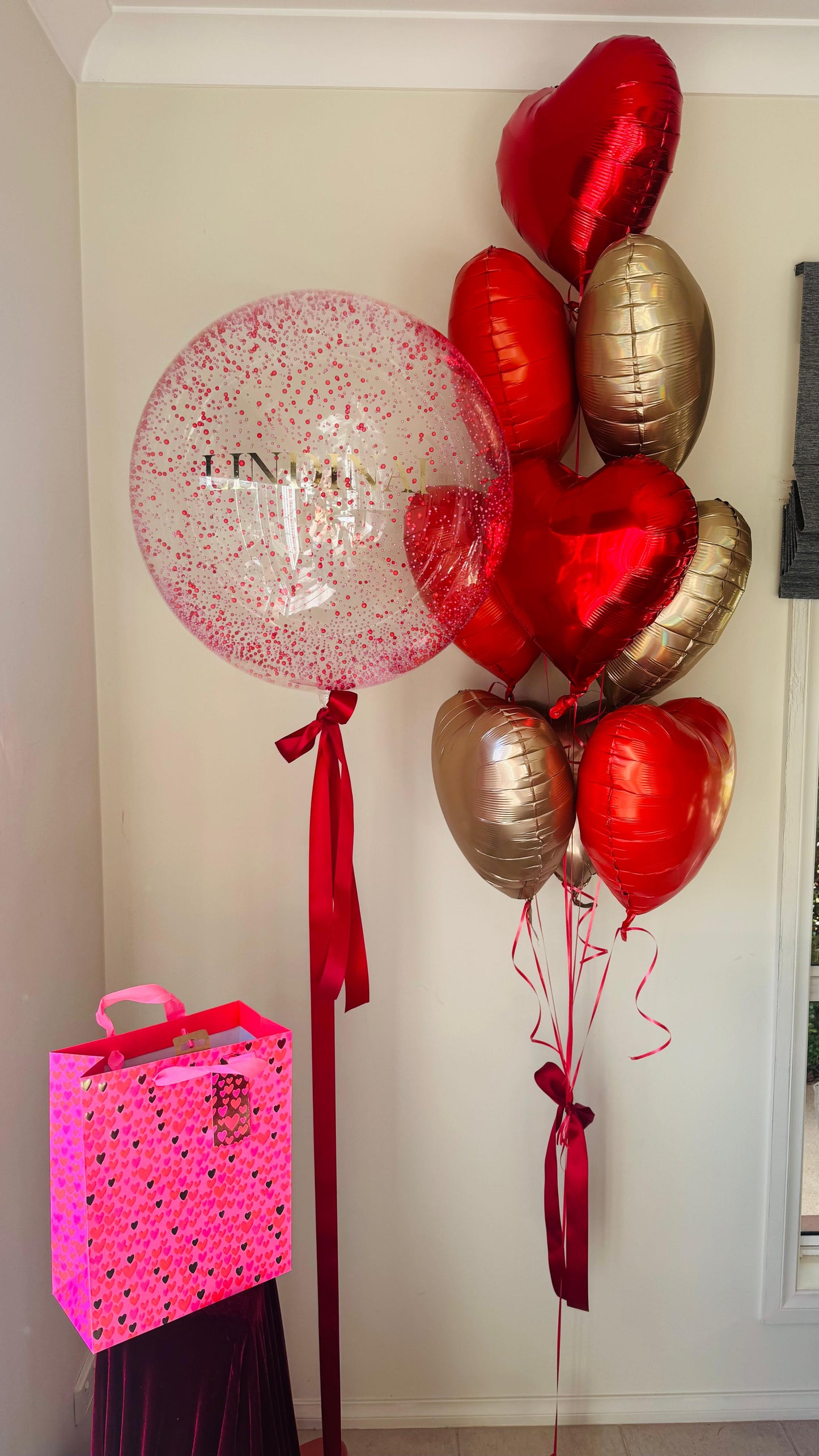 Ramo de globos burbuja personalizado negro, dorado y ágata (lleno de helio) MÁS COLORES