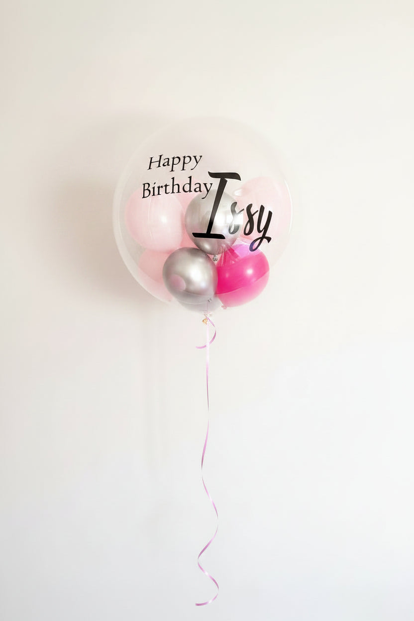 Personalised Pink Bubble Balloon Bouquet XL Delivered Melbourne
