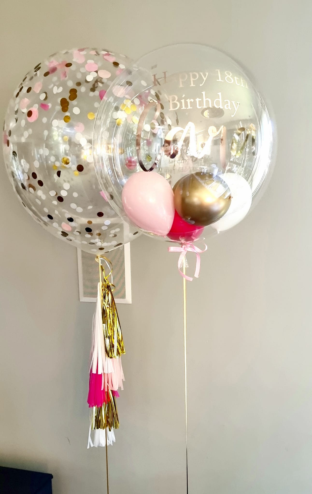 Rose Pink and White Confetti Bubble Balloon Bouquet Delivered Melbourne