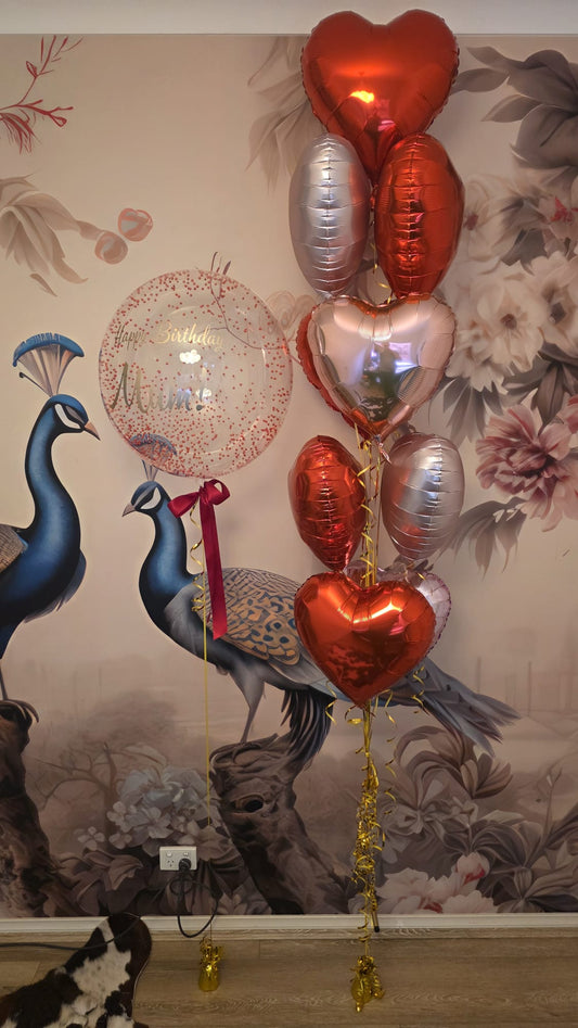 Red love heart balloons and personalised bubble balloon ready for delivery to the Epworth Hospital to cheer up a patient