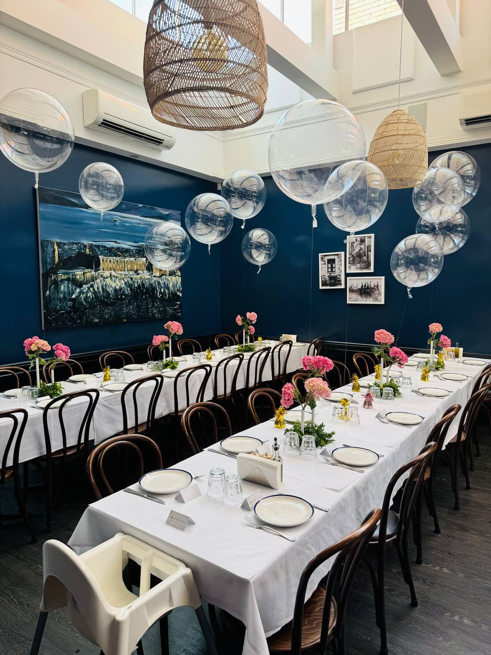 Bubble balloons Melbourne Hydrangeas Pink Theo Theo Restaurant