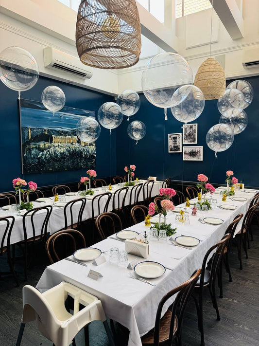 Bubble balloons Melbourne Hydrangeas Pink Theo Theo Restaurant