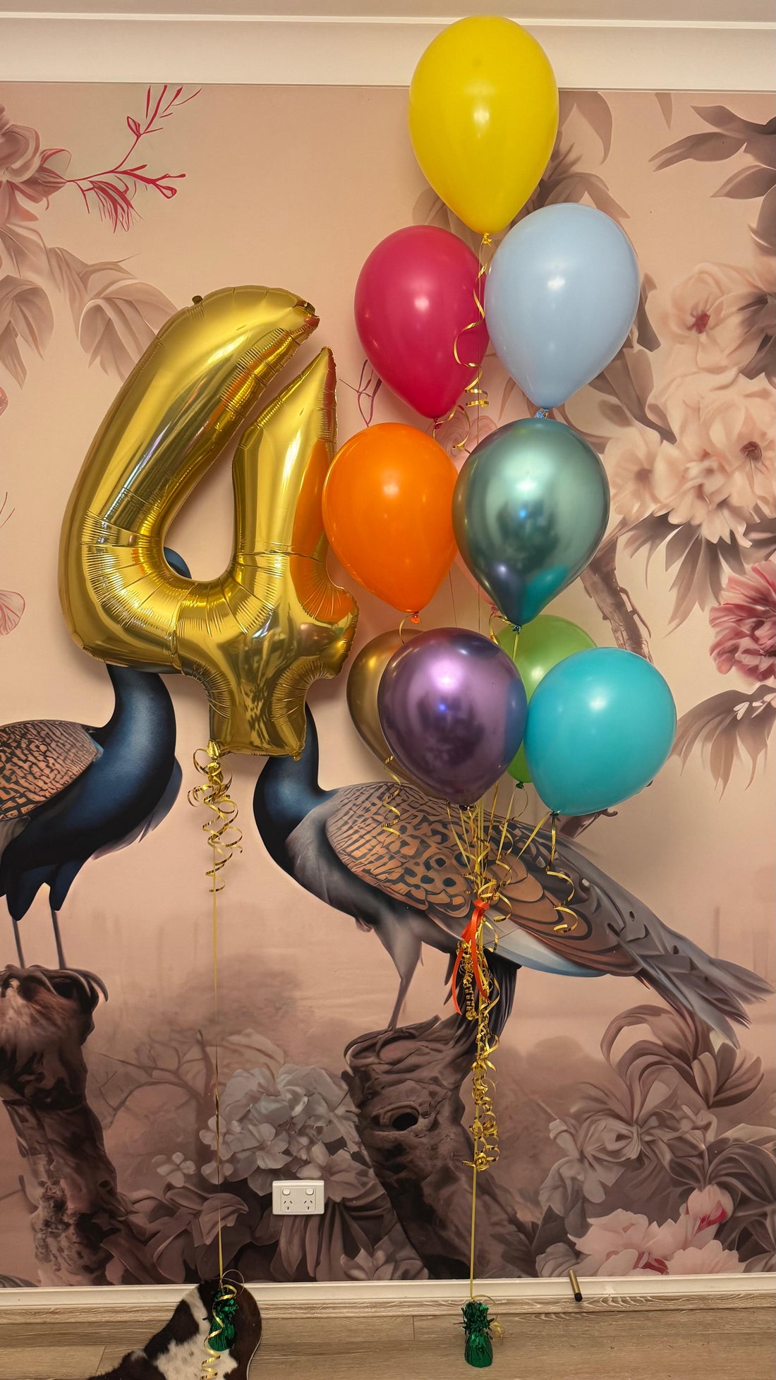 Gold number 4 foil balloon with colourful birthday balloon bouquet delivered in Middle Park, Melbourne TAGS: Middle Park, Birthday Balloons, Melbourne Balloon Delivery, Balloon Bouquets, Customer Story