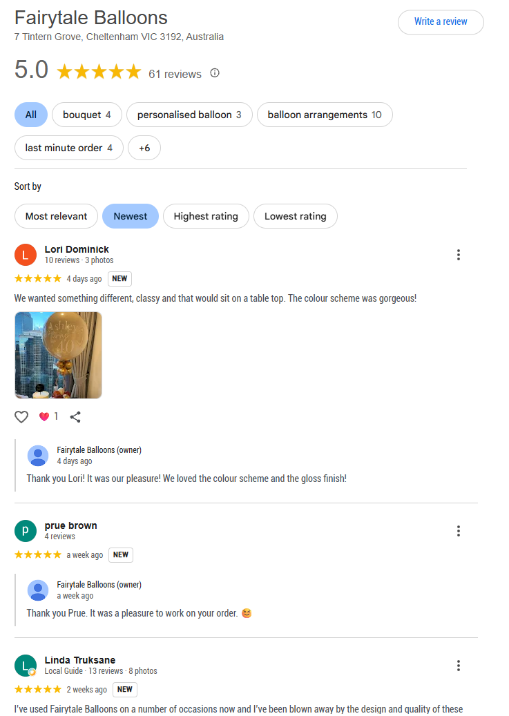 What Customers Are Saying About Fairytale Balloons