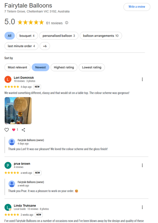 What Customers Are Saying About Fairytale Balloons