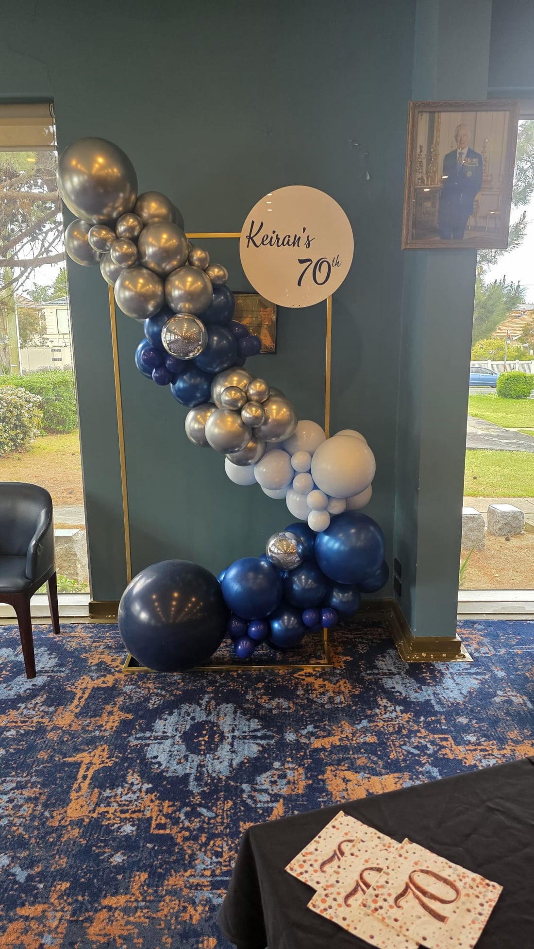 Gold and black 70th birthday balloon number bouquet Hampton RSL