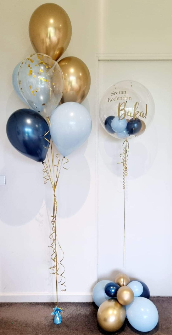 Blue gold and navy balloons Melbourne delivered