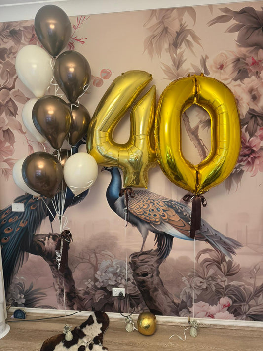 Vanilla Brown Balloon Bouquet with the Number 40 waiting for delivery to the Ritz-Carlton Melbourne