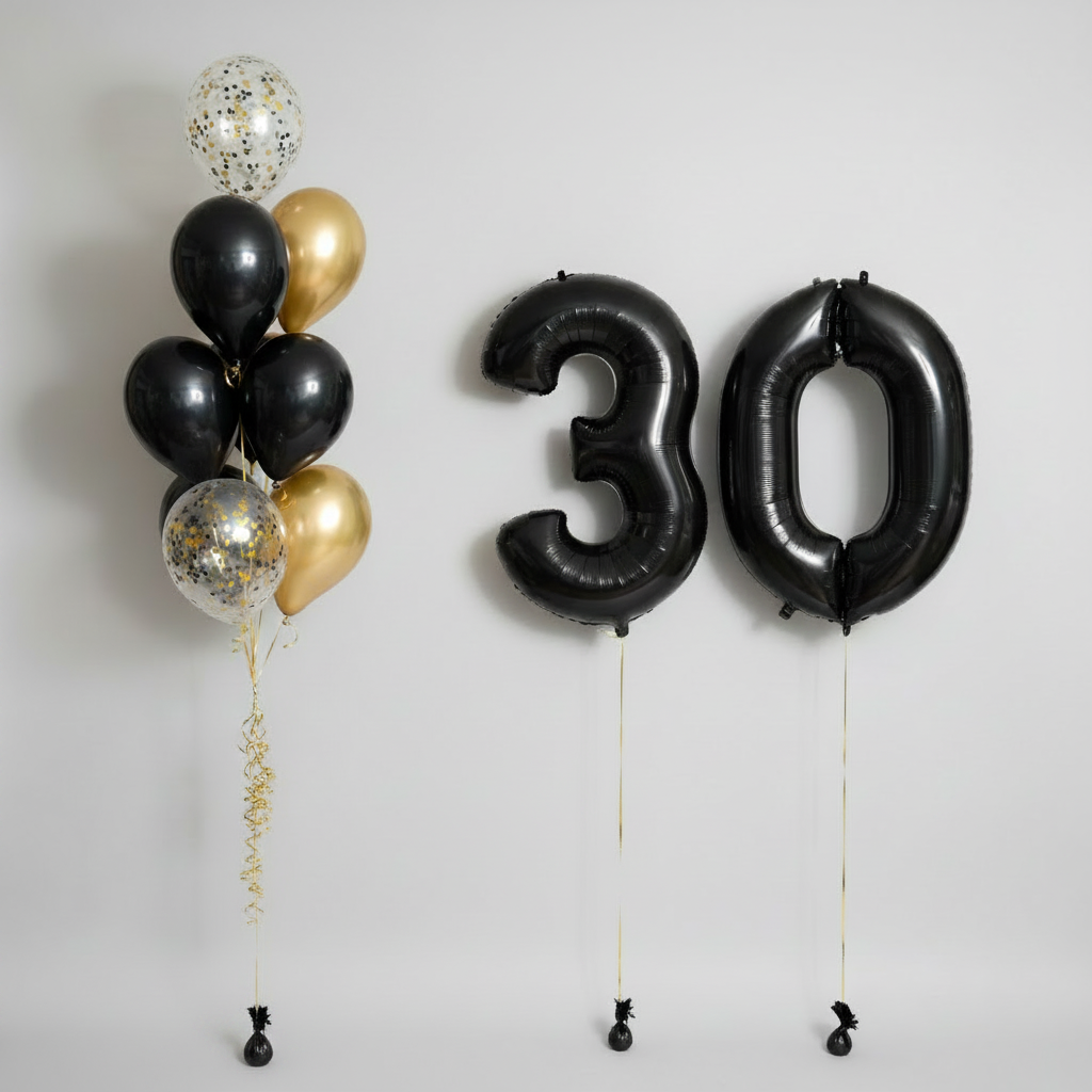 Studio background - Numbered Bouquet Black Gold Confetti with number 30