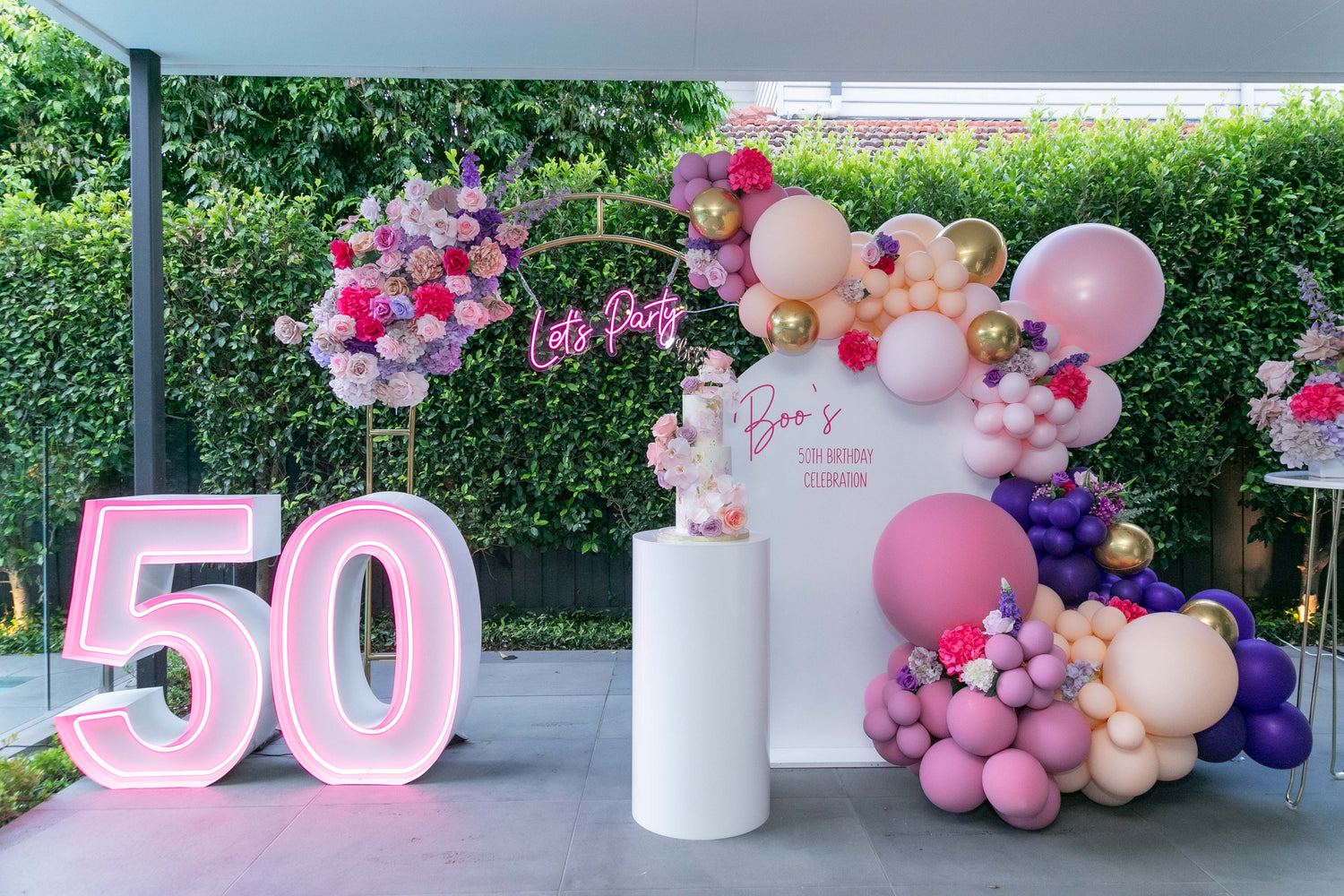 50th birthday balloon garland event styling Melbourne