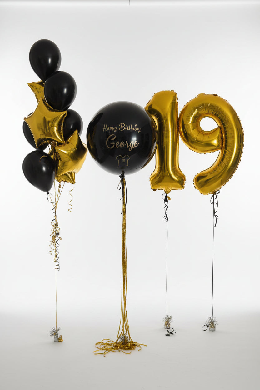 Black & Gold 19th Birthday Balloon Bouquet – Melbourne