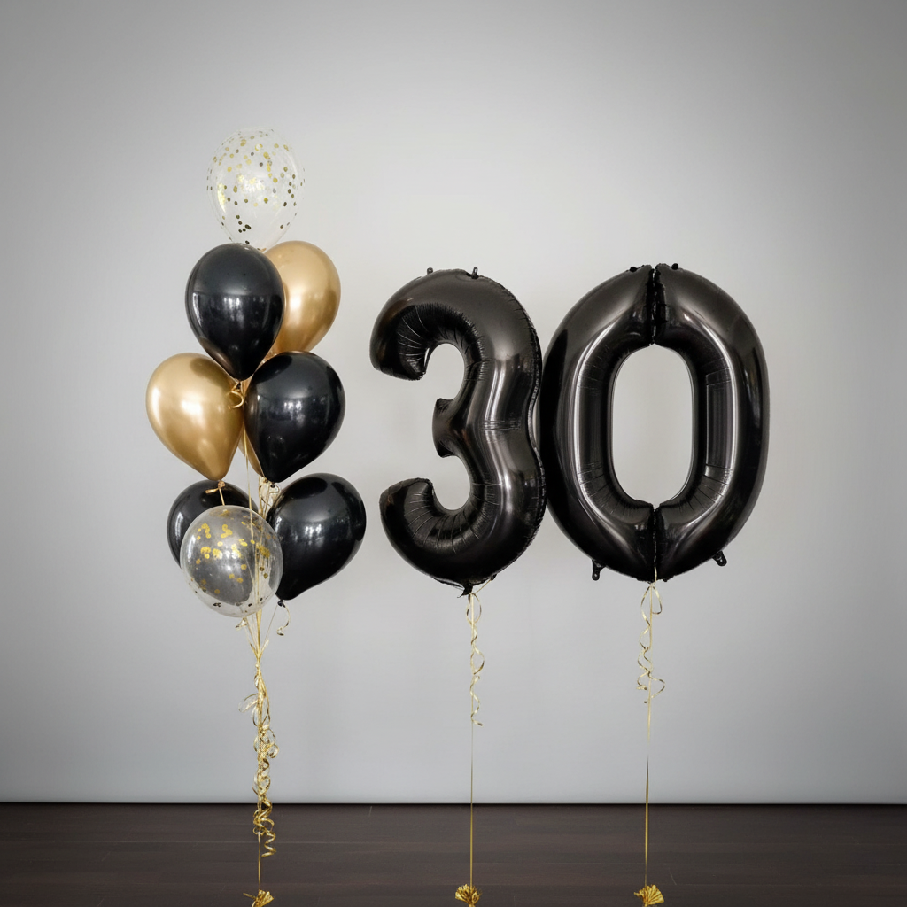Studio background - Number Balloon Black Gold Confetti