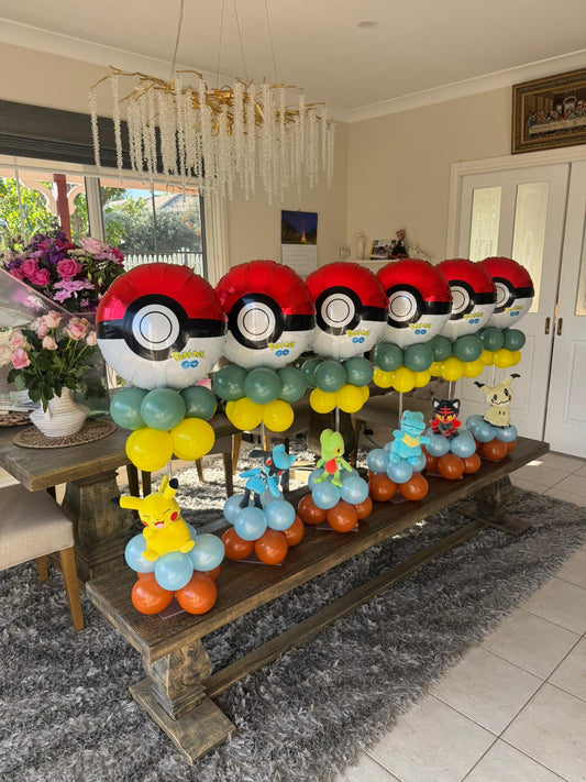 Pokémon & Pikachu Balloon Party Table Set Melbourne | Pokéball Table Centrepieces and Character Balloons