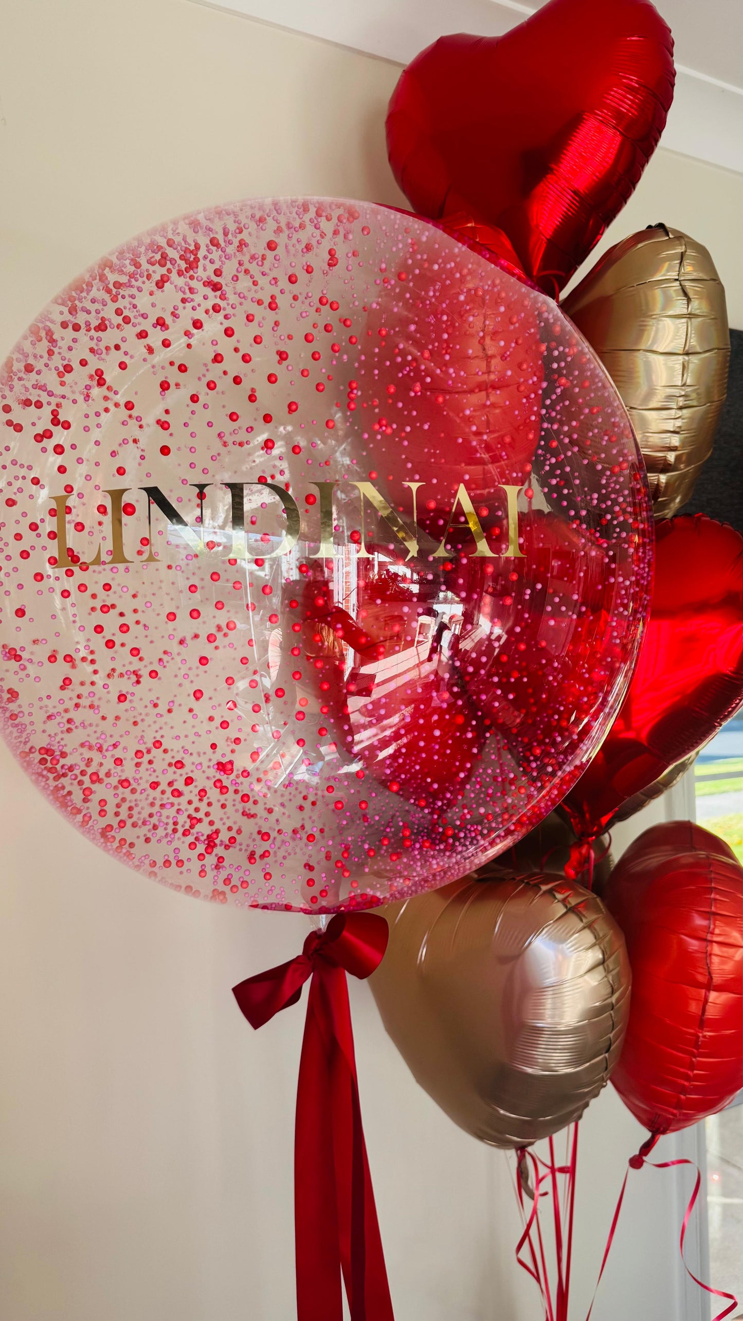 Ramo de globos burbuja personalizado negro, dorado y ágata (lleno de helio) MÁS COLORES