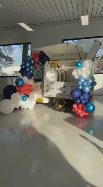 Prosecco cart van balloon garland Melbourne event decoration 