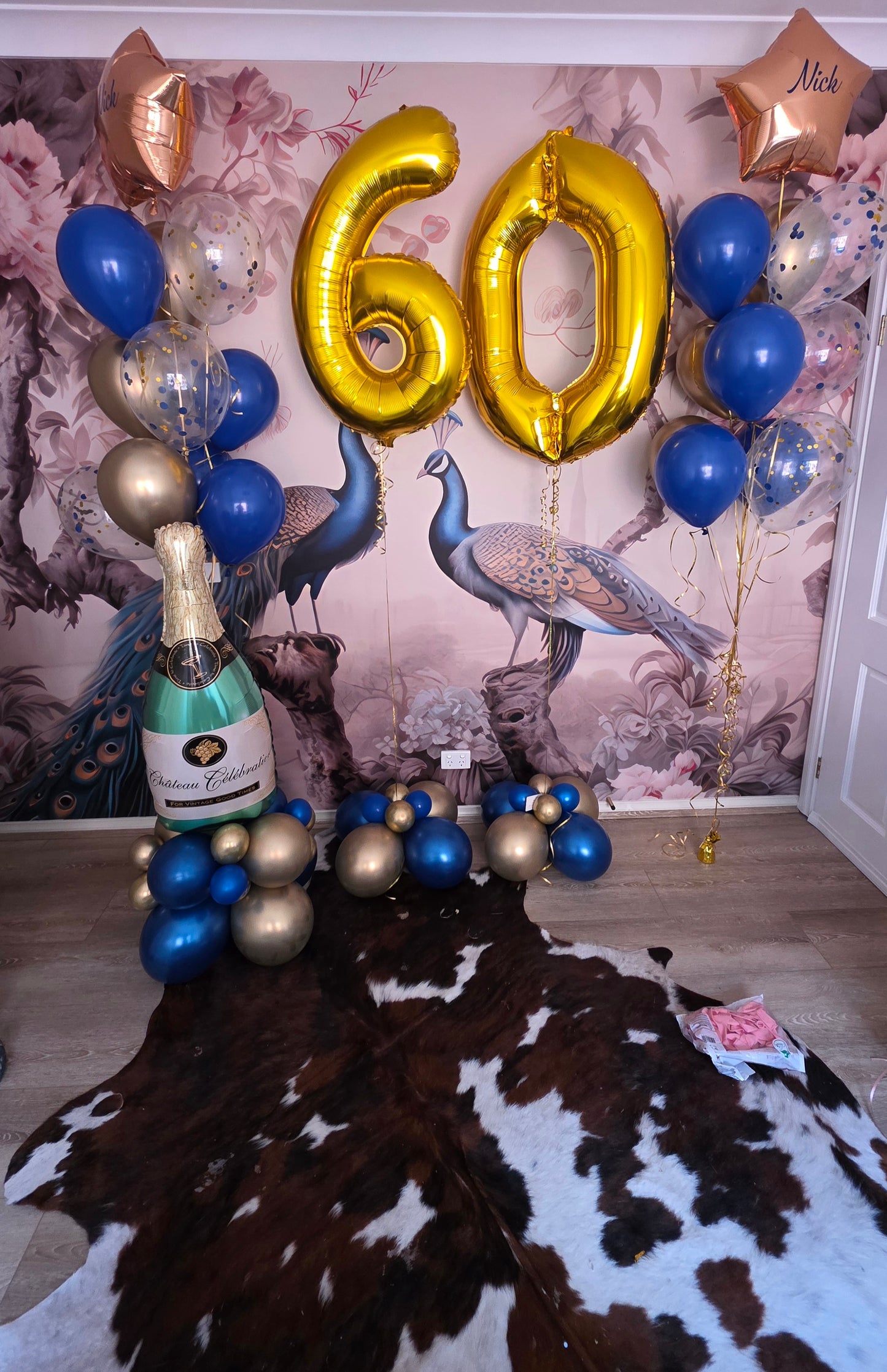 Rose Gold & Blush Number Balloon Bouquet (XL) with Rose Gold Numbers Balloons & Champagne Marquee