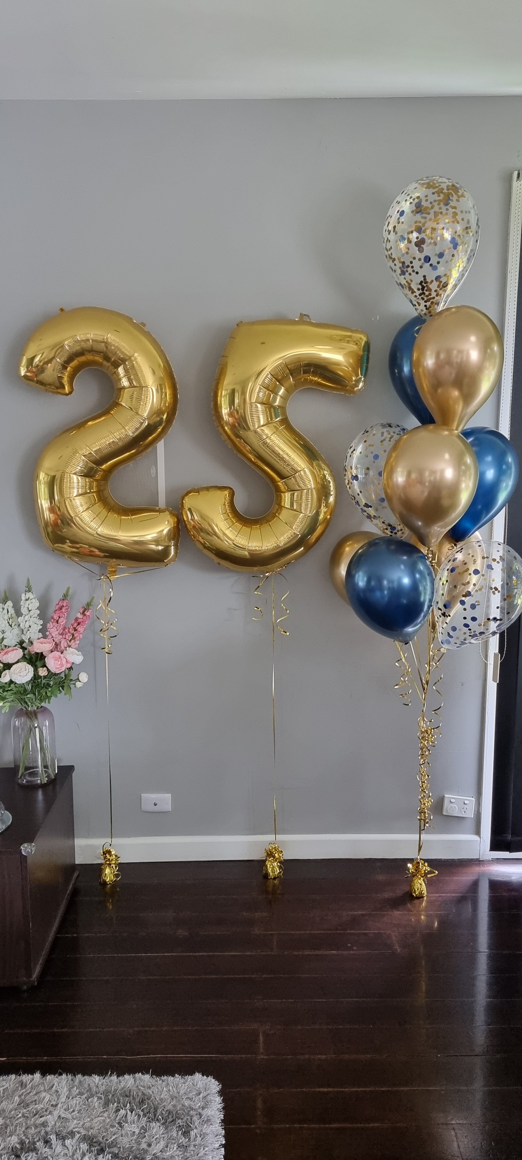 25  blue gold and confetti balloons delivered in melbourne