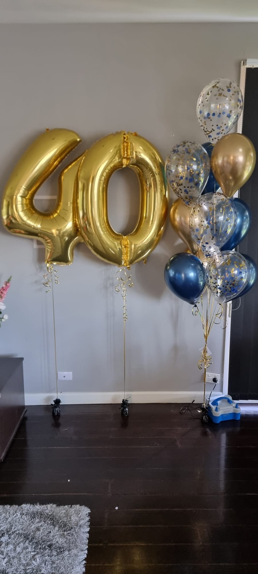 40 blue gold and confetti balloons delivered in melbourne