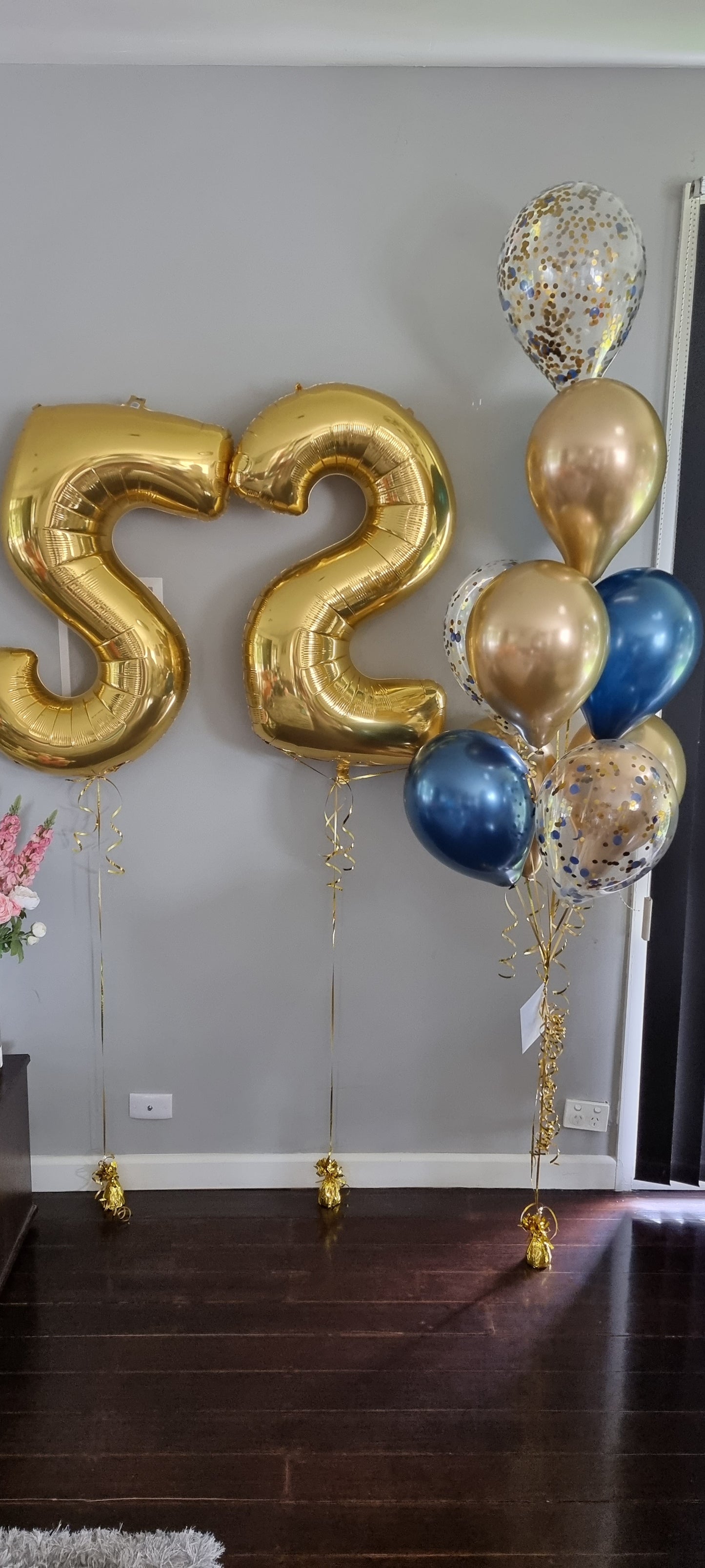 52 blue gold and confetti balloons delivered in melbourne