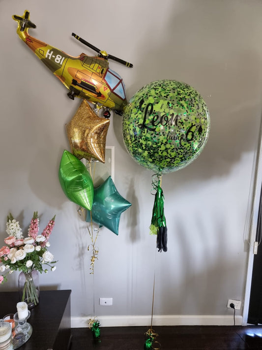 Army themed bubble balloon bouquet delivered Melbourne Confetti