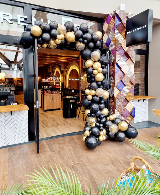 Black and Gold Balloon Garland Max Brenner Store Opening Melbourne