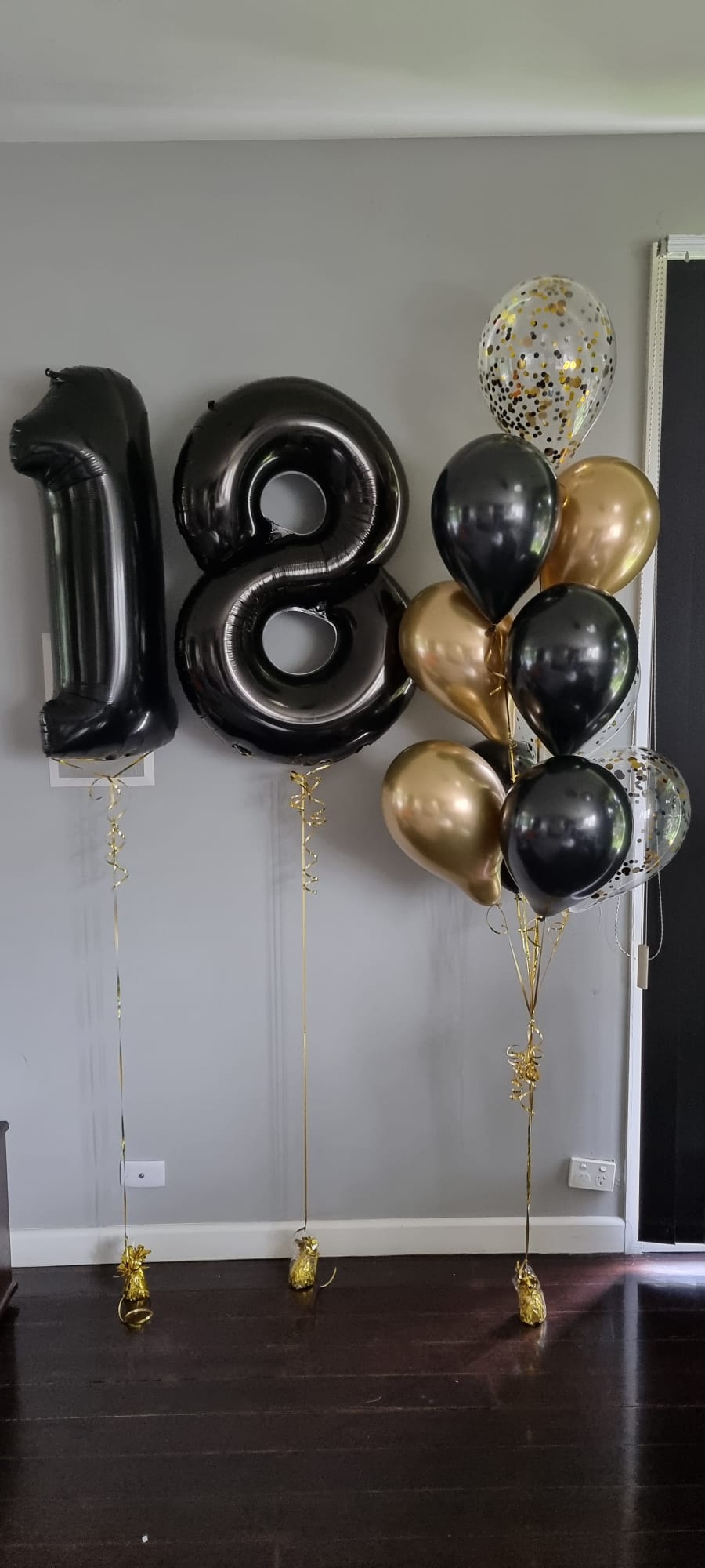 Black and Gold Numbered Balloons Confetti Delivered Melbourne 7 days Balloon Number Eighteen 18