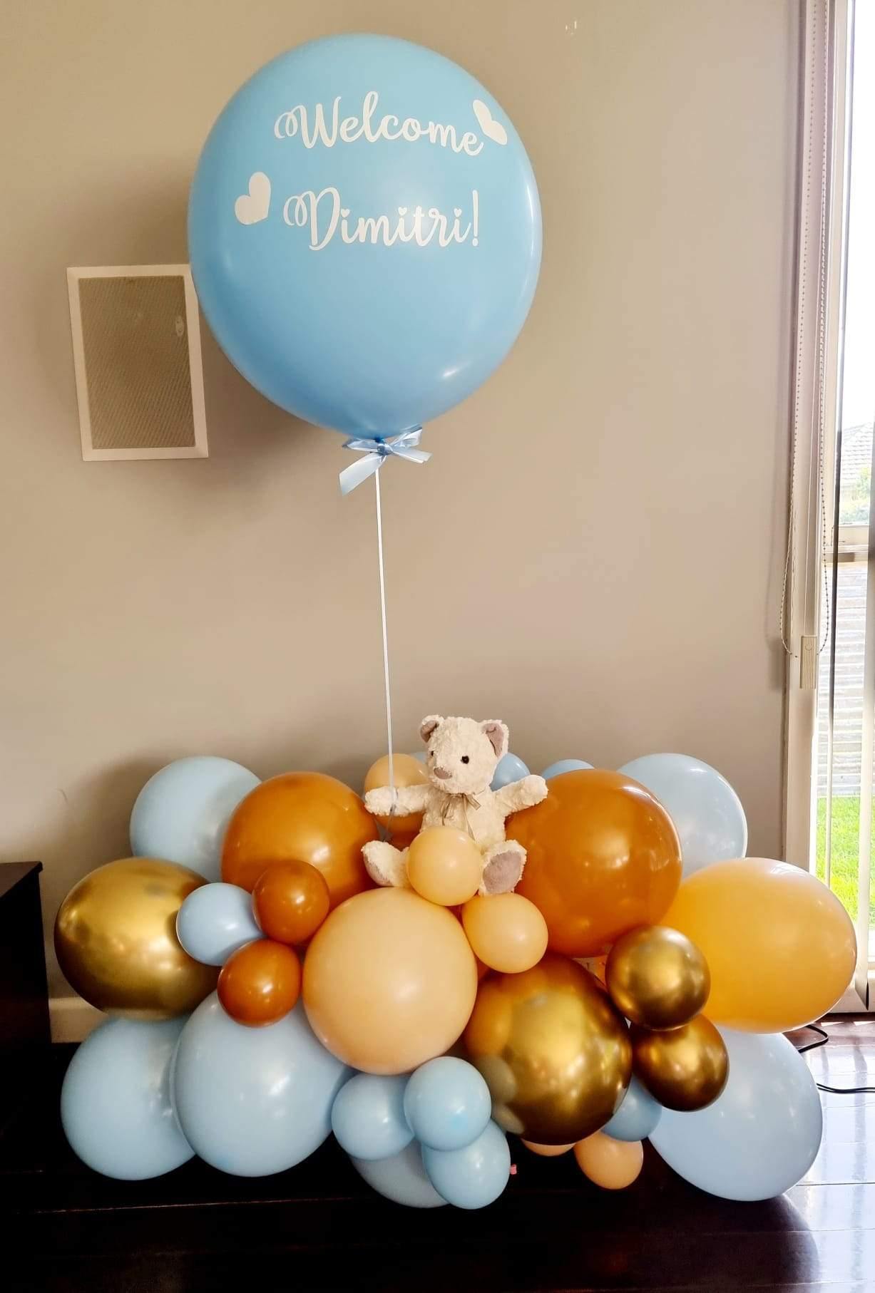 Blue Beige Gold Balloon Marquee Bouquet Personalised Jumbo Balloon Melbourne Delivered