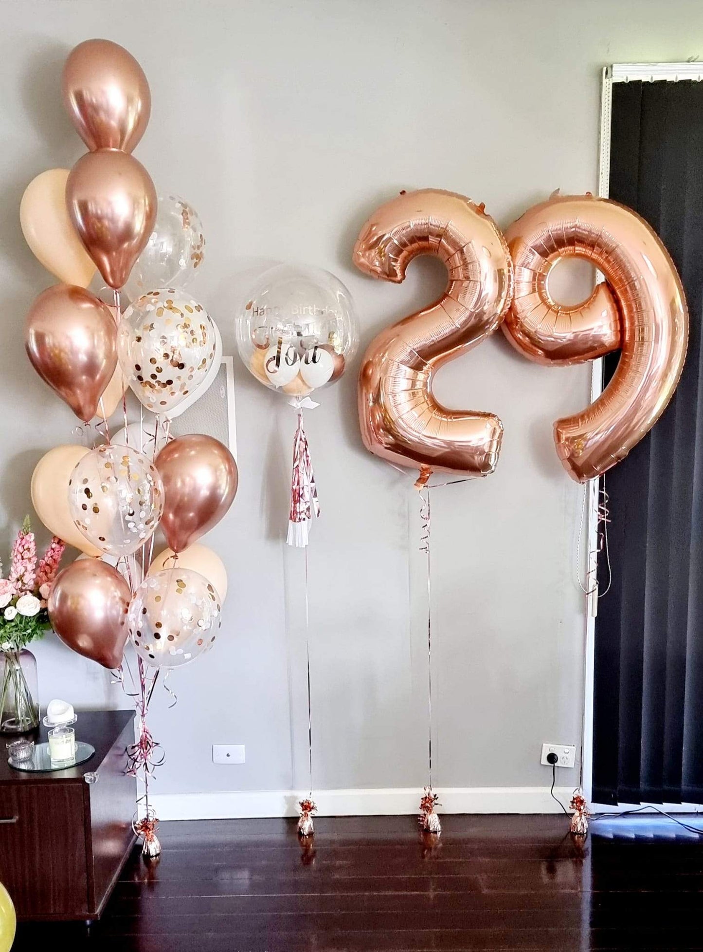 Blush, White & Rose Gold Personalised Jumbo Balloon Bouquet with Numbers Melbourne Delivered
