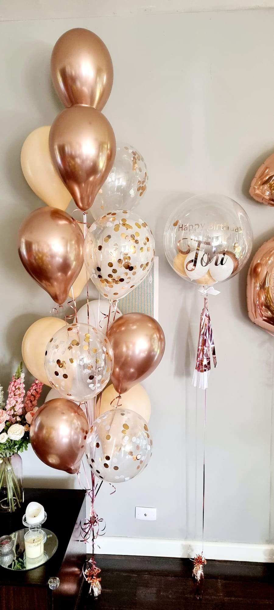 Blush, White & Rose Gold Personalised Jumbo Balloon Bouquet with Numbers Delivered Melbourne