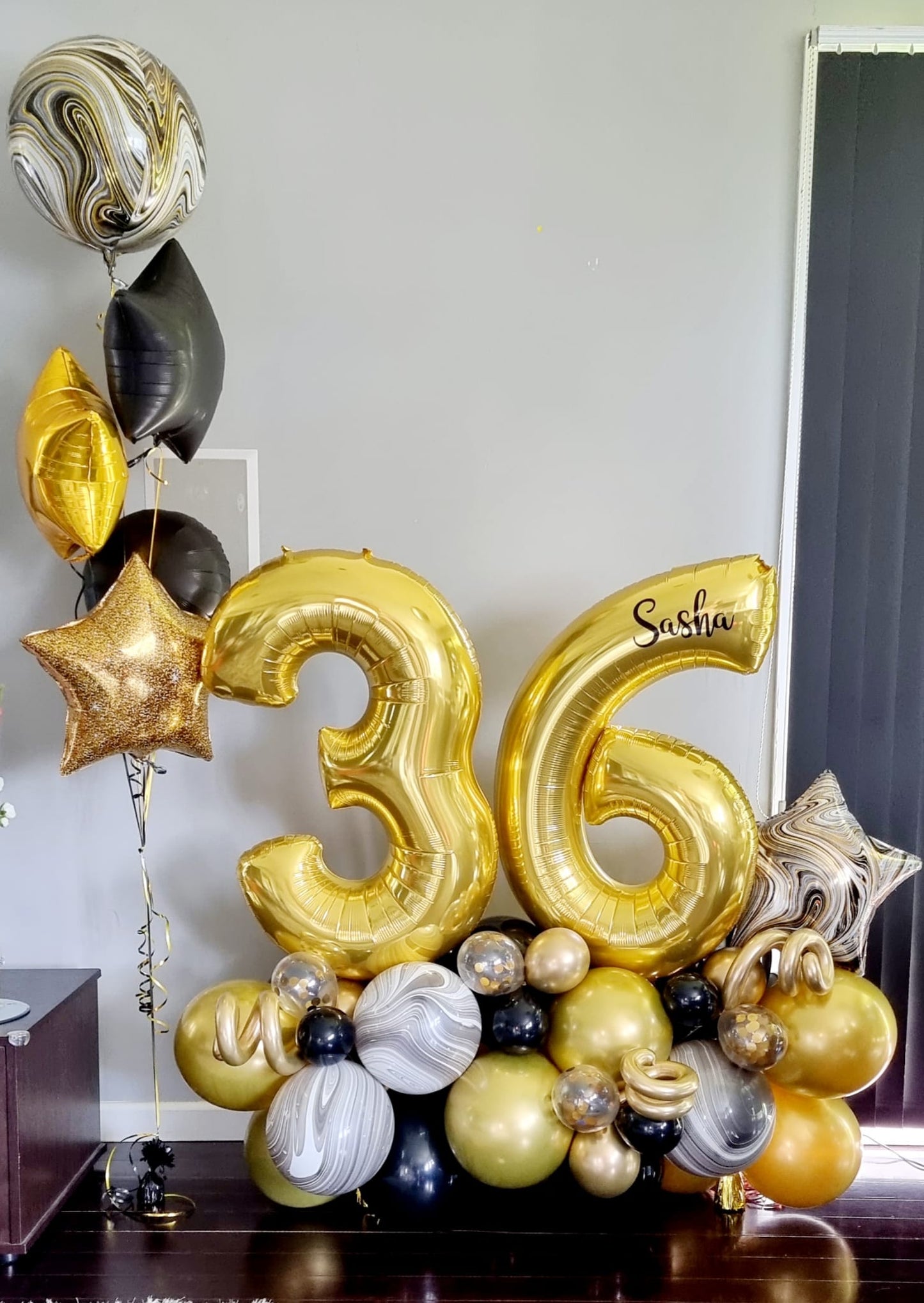 Black, Gold & Agate Number Balloon Marquee Bouquet