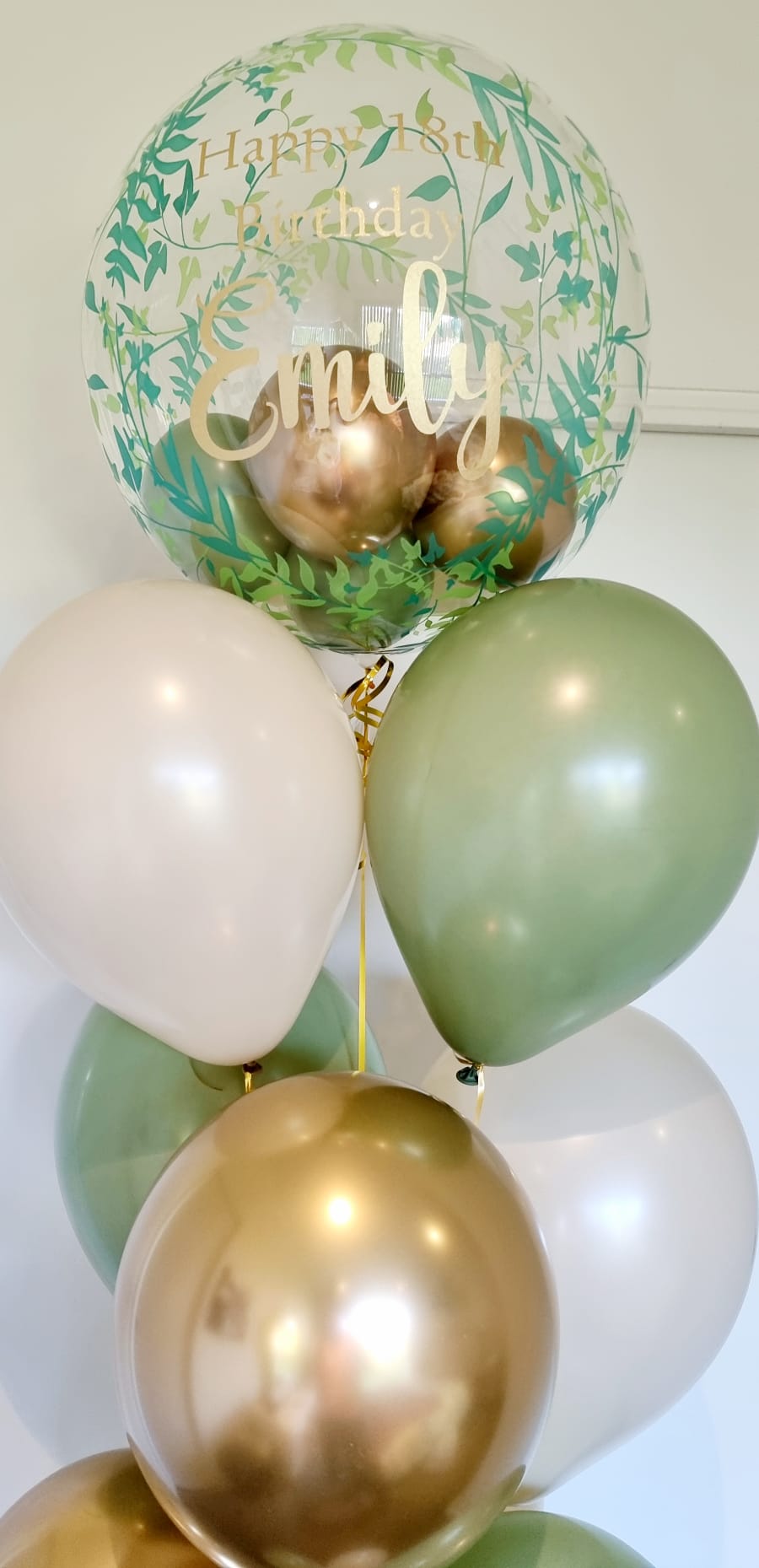 Green & Gold Laurels Bubble Balloon Bouquet (helium-filled)