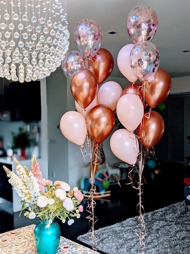 Helium Balloon Bouquet Copper Blush Rose Gold Pink Confetti Melbourne