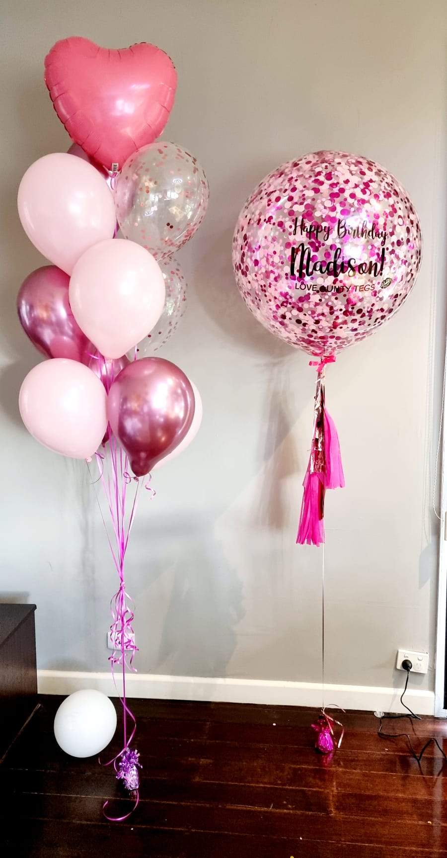 Hot Pink Mauve Personalised Balloon Bouquet Melbourne Delivered