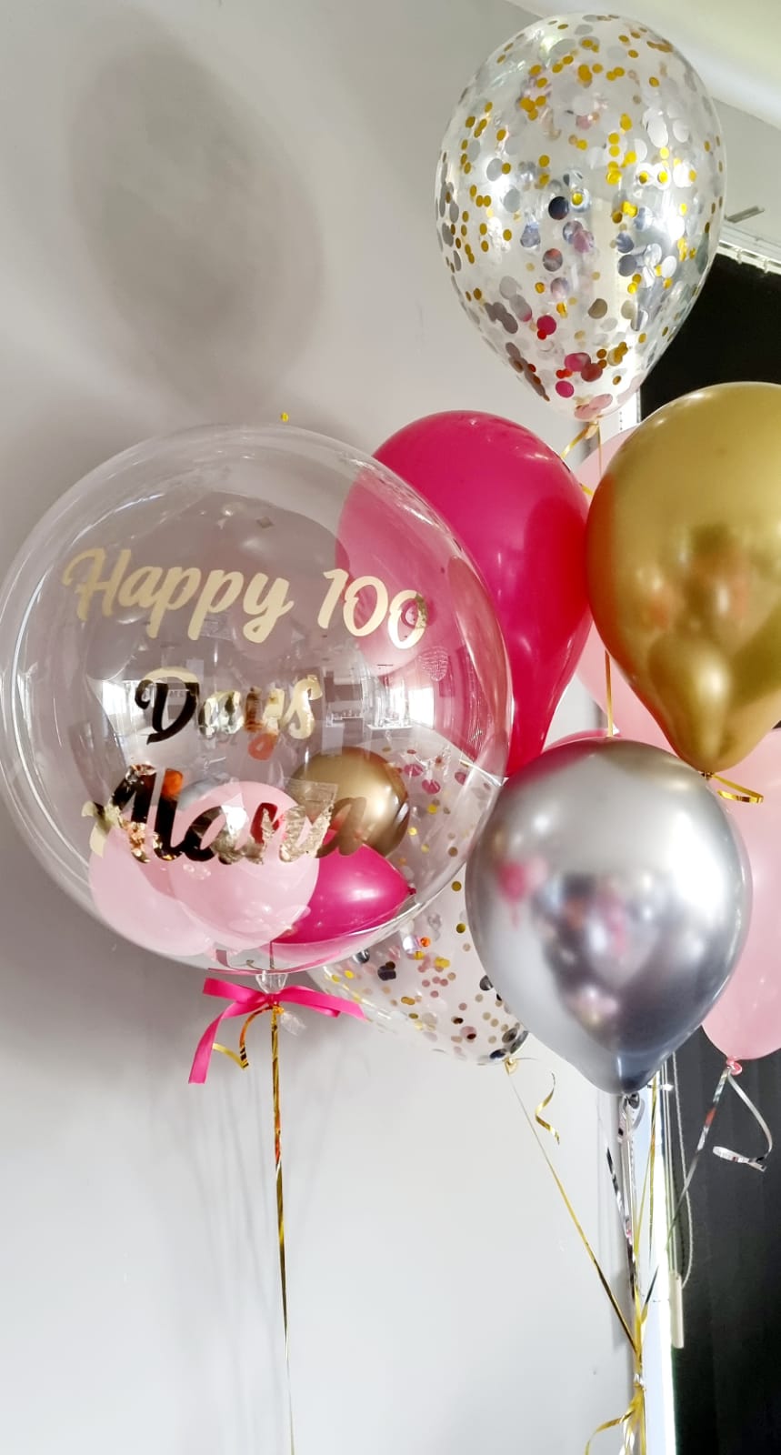 Personalised Pink Bubble Balloon Bouquet (helium-filled) MORE COLOURS