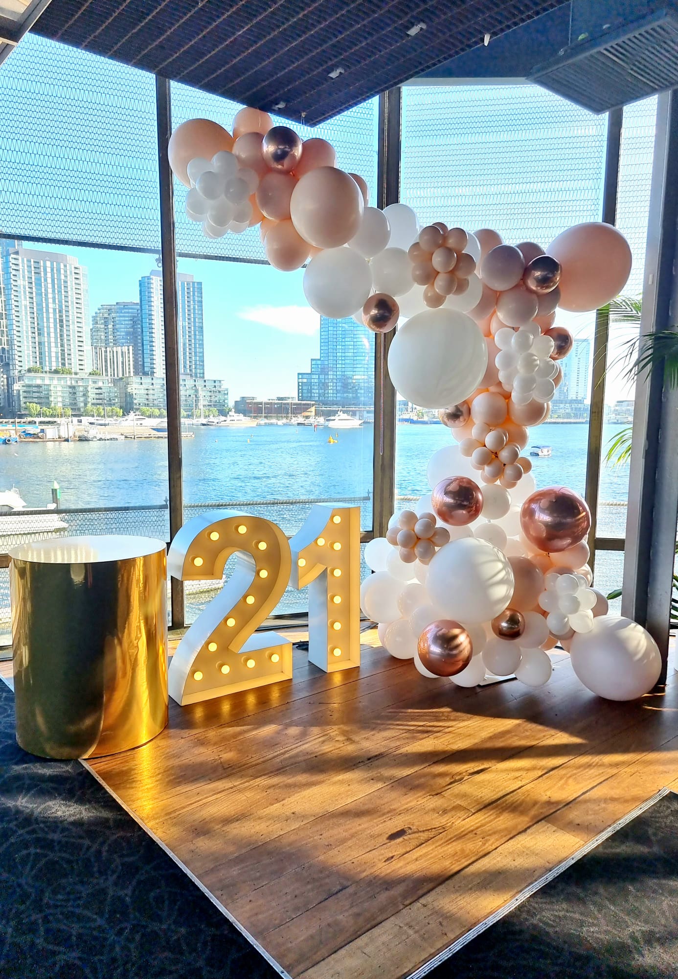 White, Blush & Gold Balloon Garland - All Smiles Docklands
