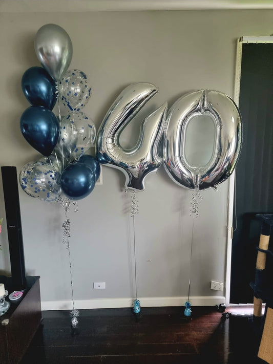 Dark Blue & Silver Number Balloons with a Large Helium Balloon Bouquet