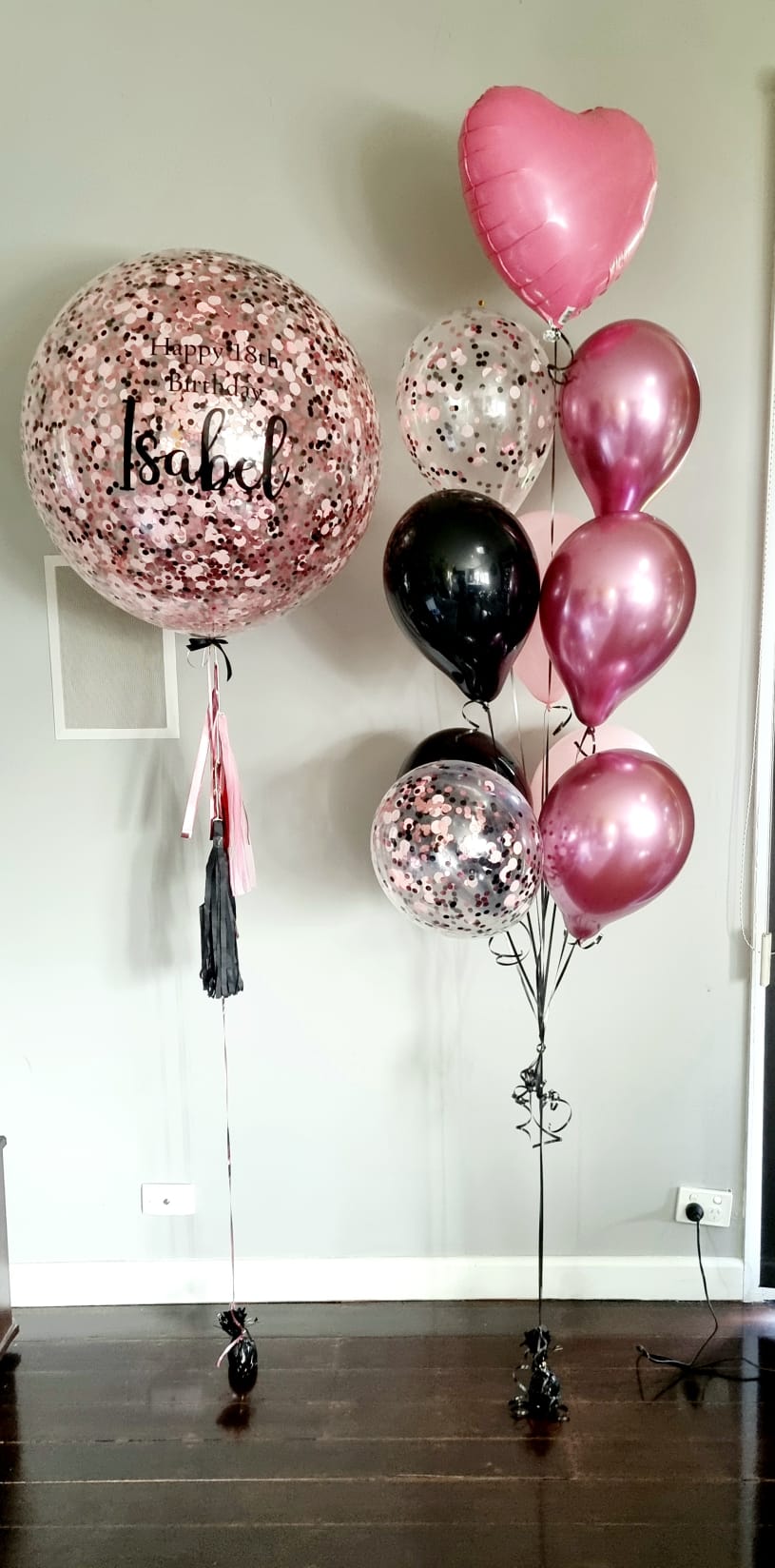 Love heart balloon bouquet with pink black and white in Cheltenham