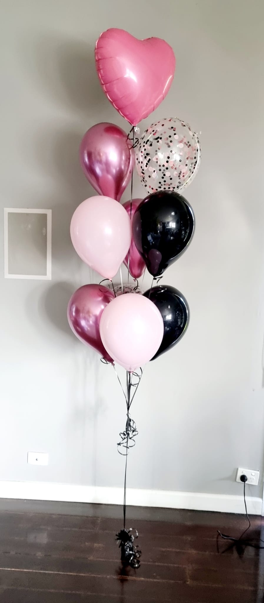 Love heart balloon bouquet with pink black and white in Melbourne