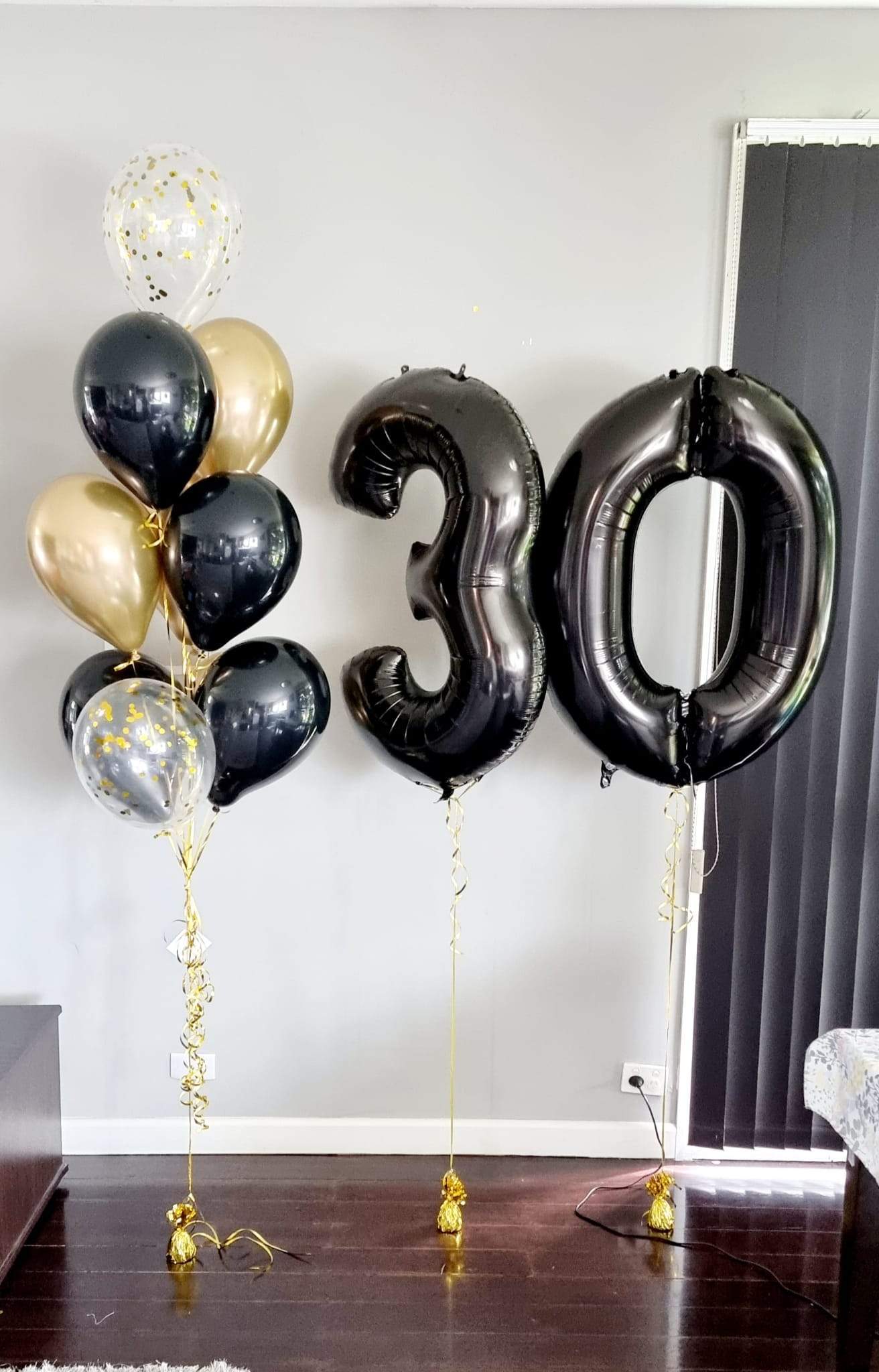 Number Balloon Black Gold Confetti Delivered Melbourne