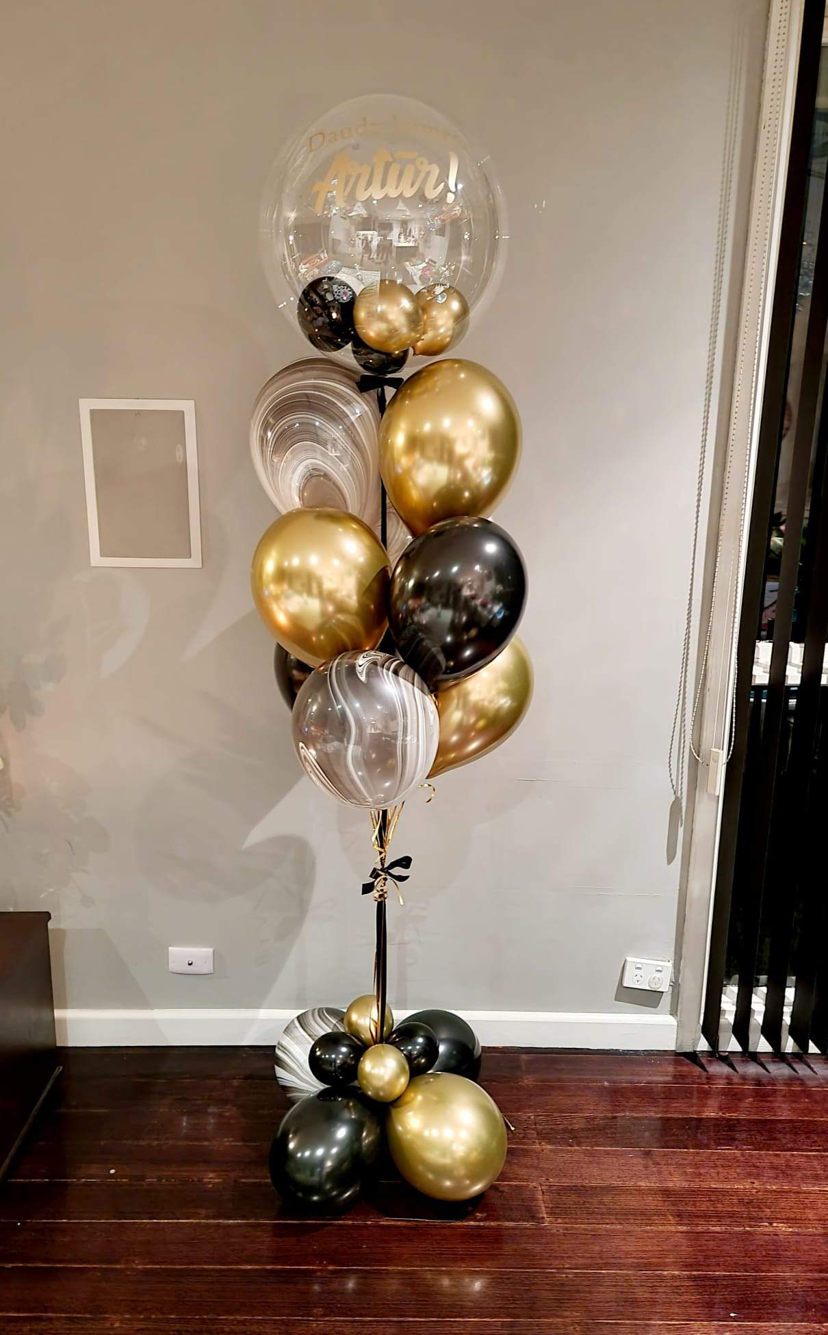 Personalised Black Gold Agate Bubble Balloon Bouquet Delivered Melbourne