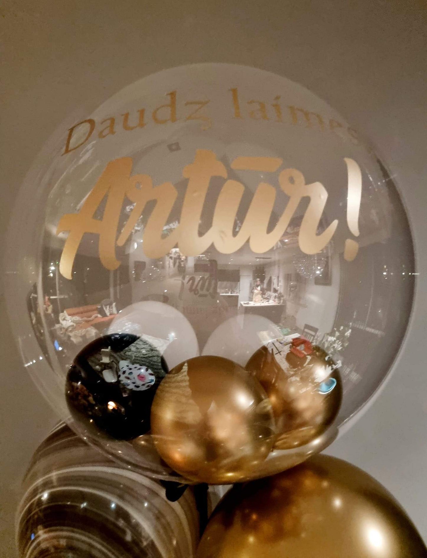 Personalised Black Gold Agate Bubble Balloon Bouquet Melbourne Delivered