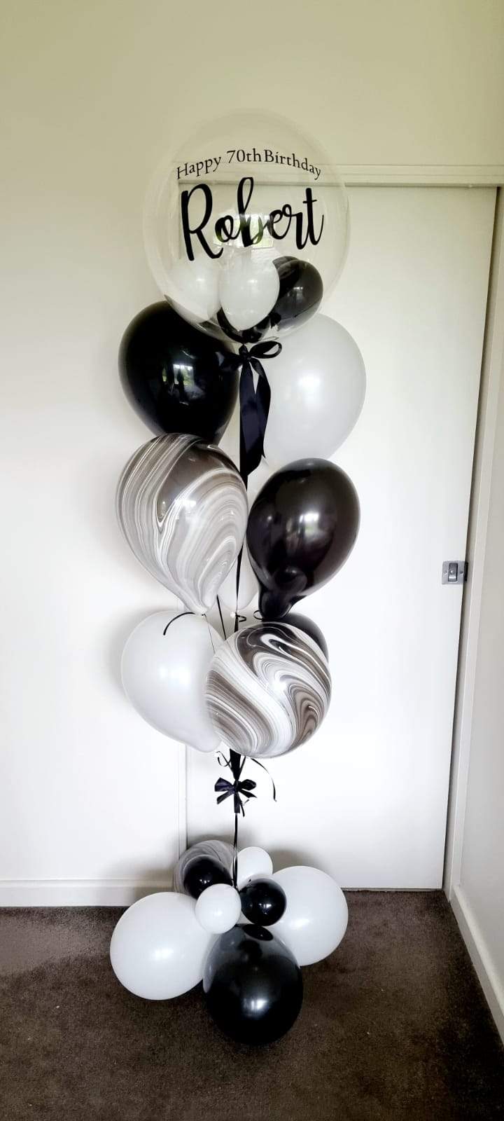 Personalised Black White Agate Bubble Balloon Bouquet Delivered Melbourne