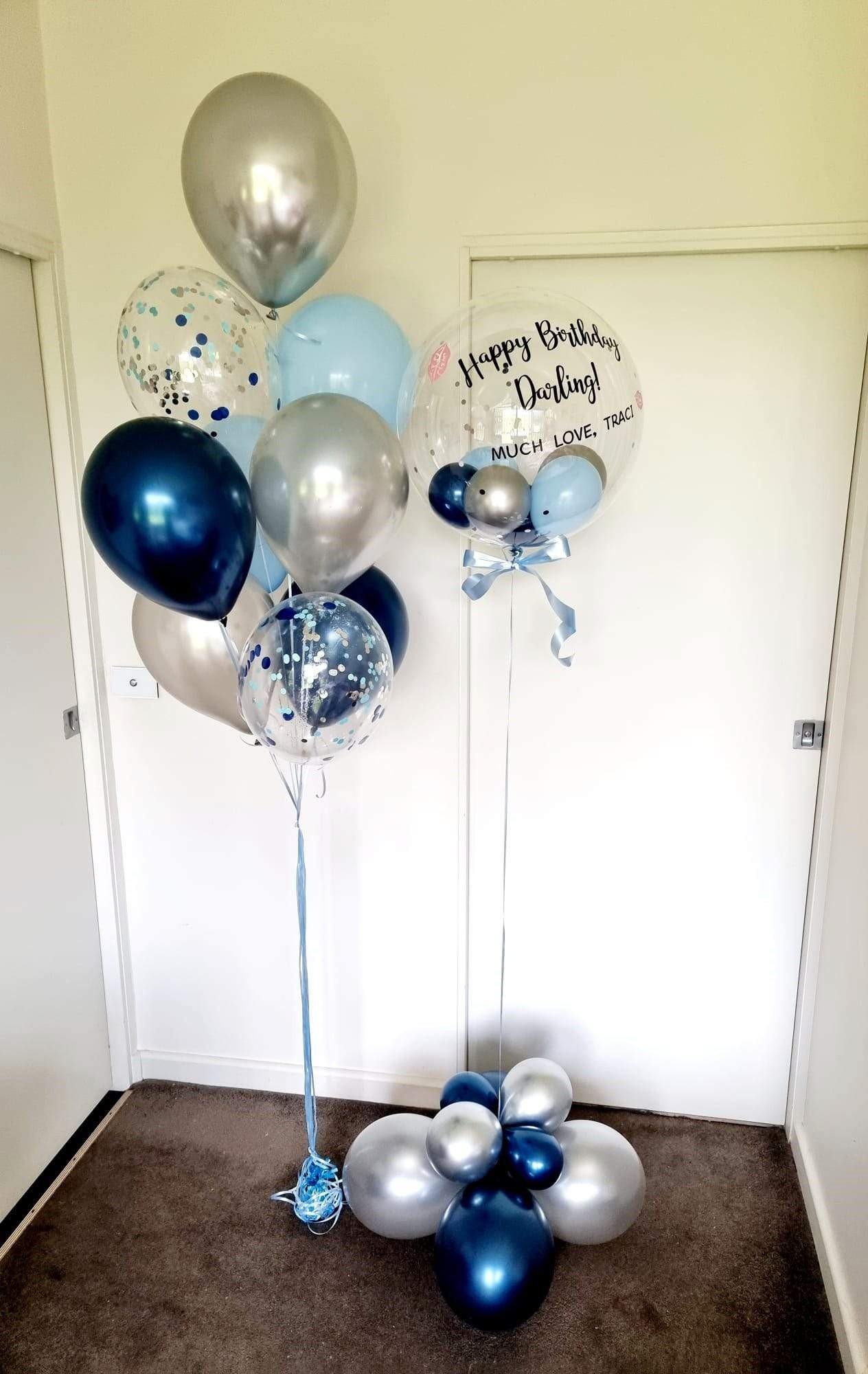 Personalised Blue Toned Bubble Balloon Bouquet (helium-filled) - Fairytale Balloons