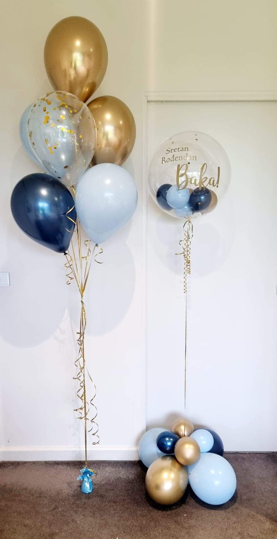 Personalised Bubble Balloon Bouquet Blue Gold Delivered Melbourne Sretan Rodendan Baka