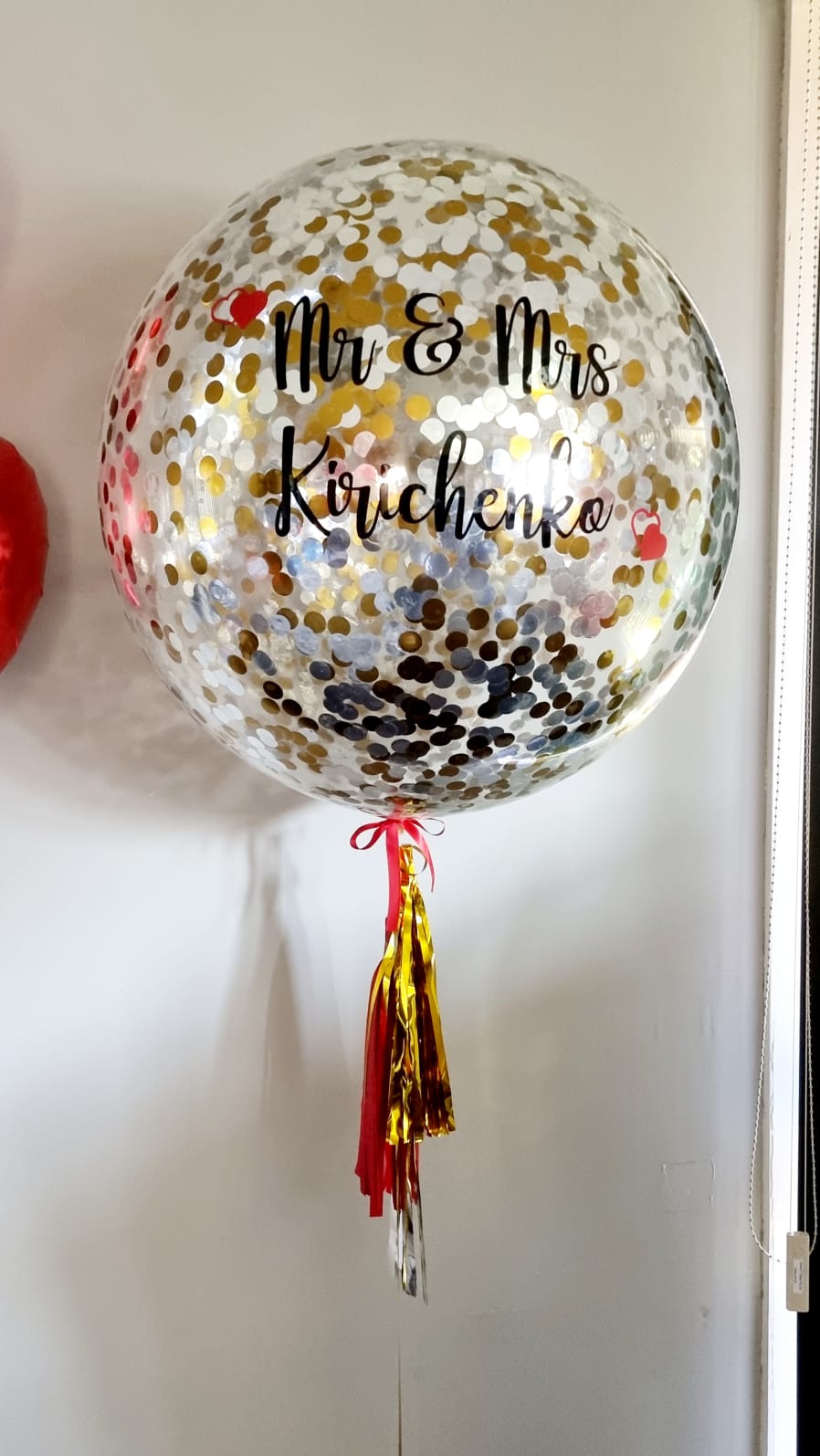 Mr and Mrs Personalised Balloon Bouquet Red Love Hearts Delivered Melbourne