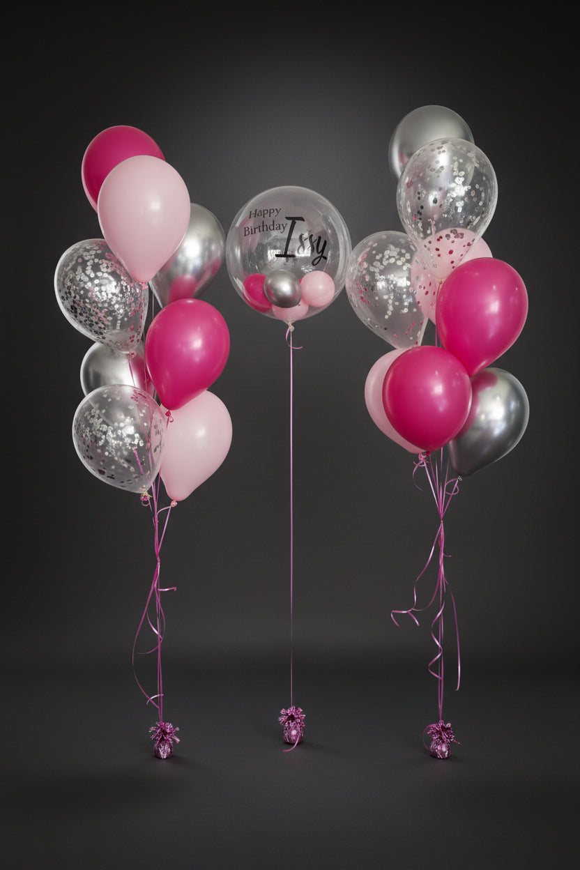 Personalised Pink Bubble Balloon Bouquet XL Delivered Melbourne