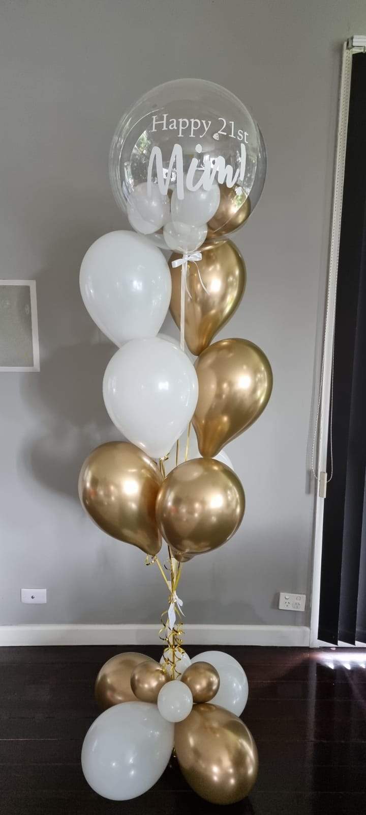 Personalised White & Gold Bubble Balloon Bouquet (helium-filled) Melbourne Delivered