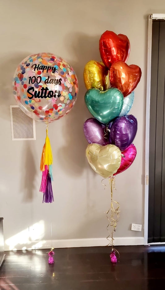 Rainbow Love Hearts Confetti Jumbo Balloon Bouquet Delivered Melbourne