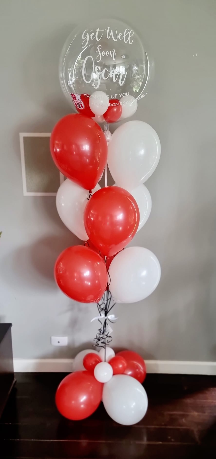 Red and White Personalised Balloon Bouquet Delivered in Melbourne 7 days Brand Logo Printed