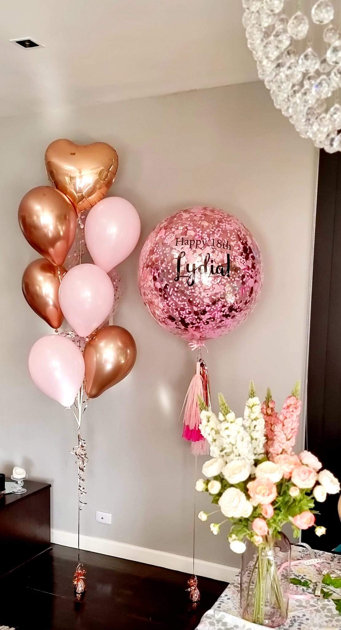 Rose Gold Pink Personalised Bubble Balloon Confetti Melbourne Delivered